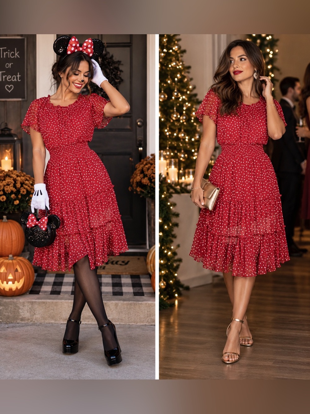 Kate and Lily Petite Red Polka-Dot Dress